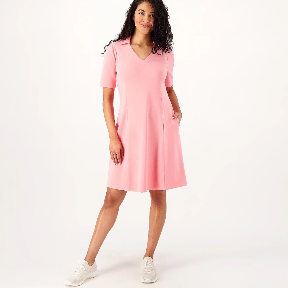 Isaac Mizrahi Live! Regular Collared Swing Dress - Rose (sz X-Small) a575197